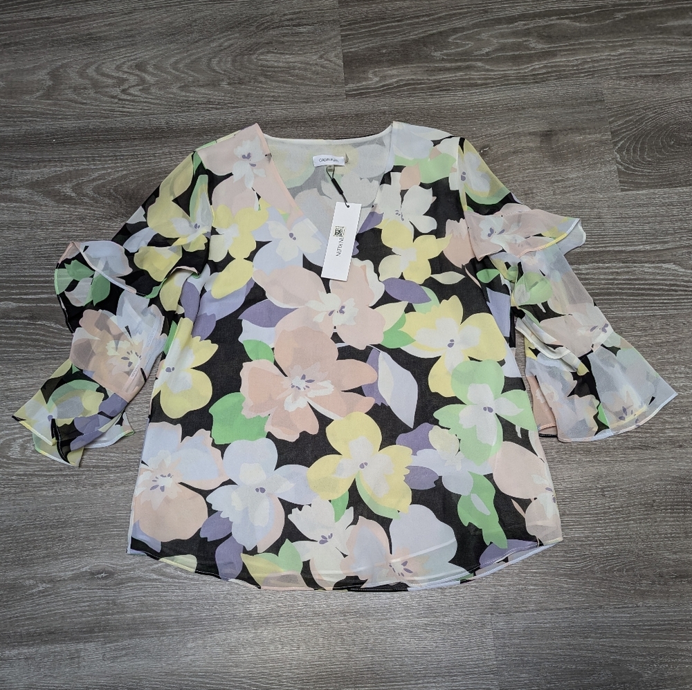 CALVIN KLEIN | floral chiffon blouse